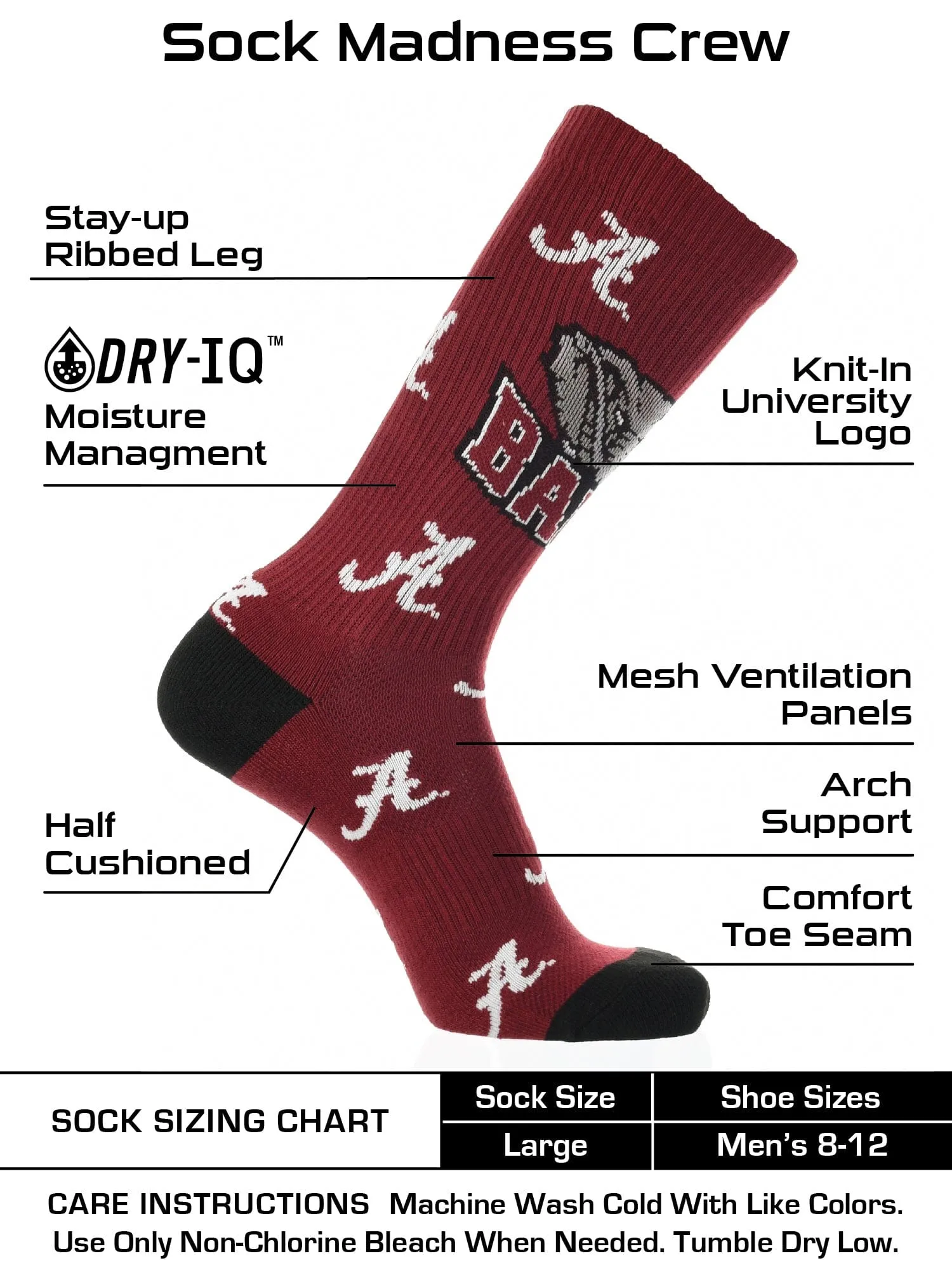 Alabama Crimson Tide Socks Crew Length Sock Mayhem