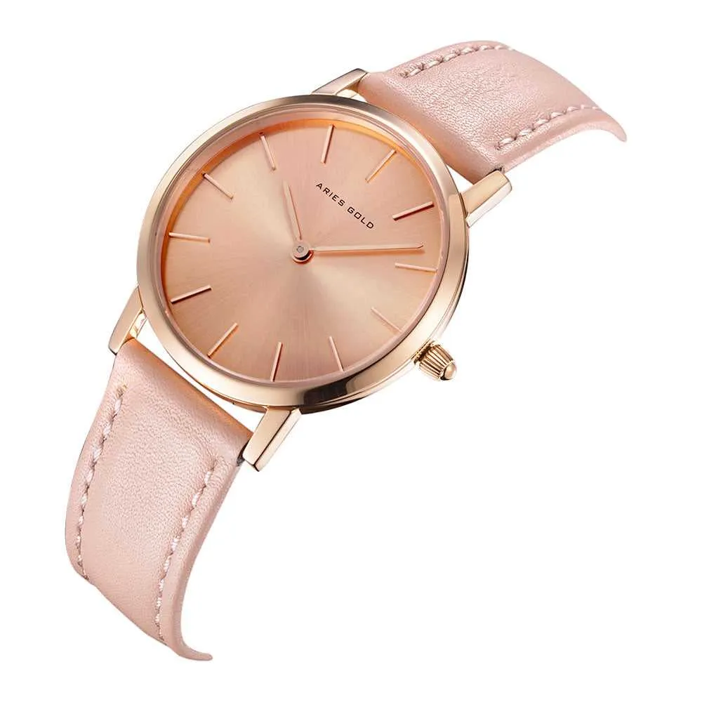 ARIES GOLD URBAN SANTOS L 1023 RG-RG PINK LEATHER STRAP WOMEN'S WATCH