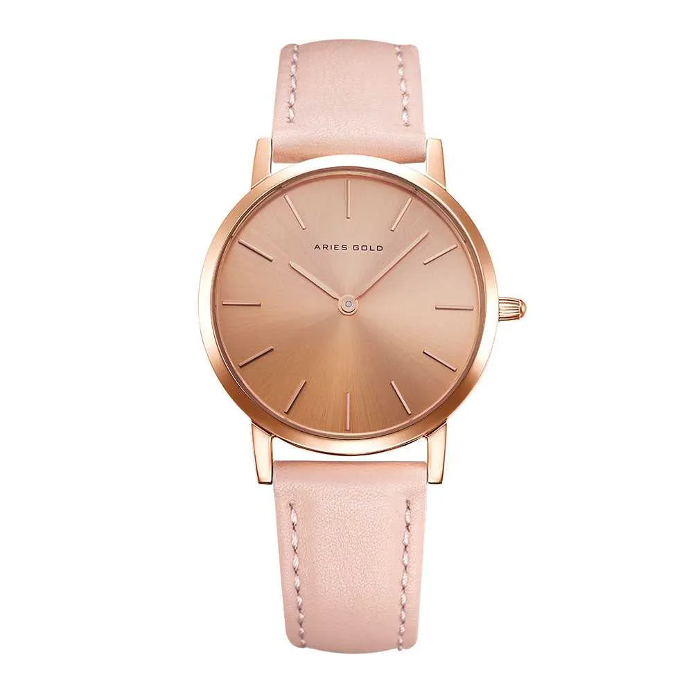 ARIES GOLD URBAN SANTOS L 1023 RG-RG PINK LEATHER STRAP WOMEN'S WATCH