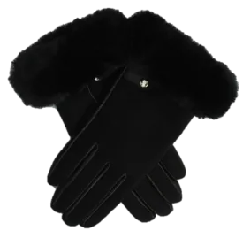 Faux Fur Trimmed Glove - Black