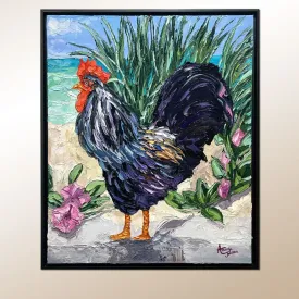 Key West Rooster Family – Cock – Original Oil On Canvas