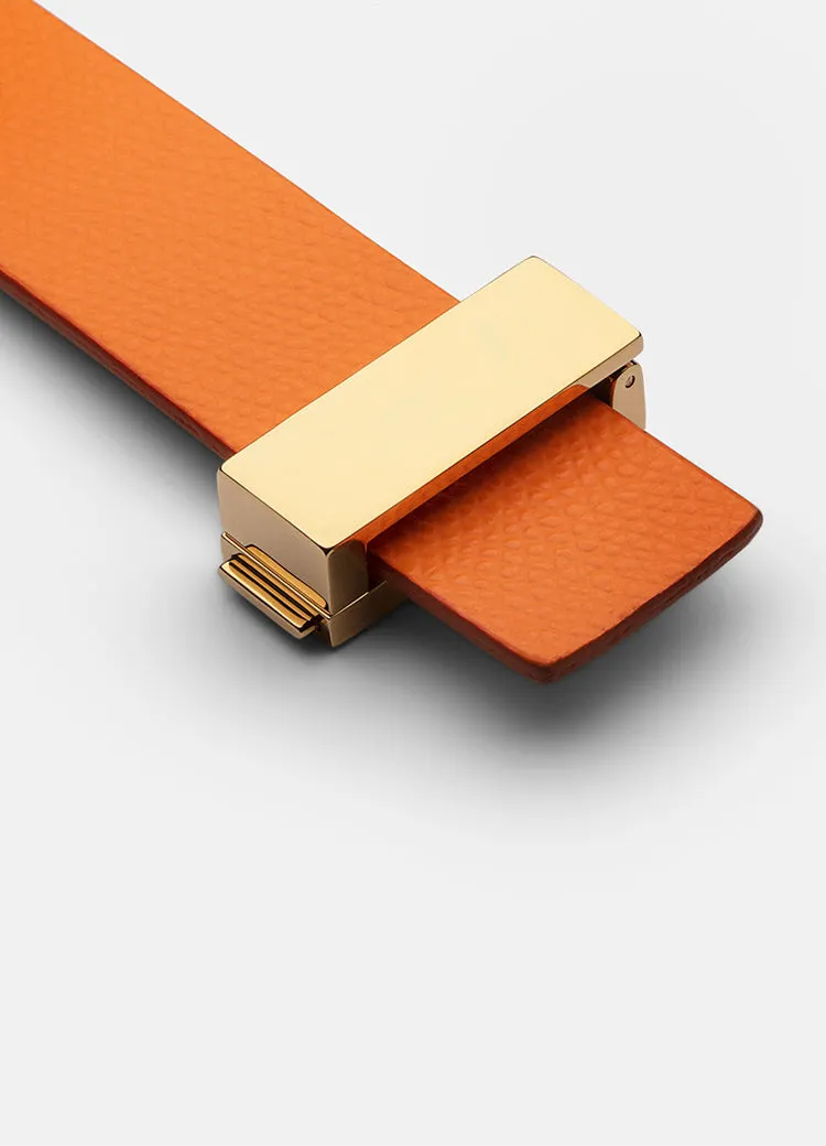 Leather Bracelet | Thin Clasp | Gold | Orange