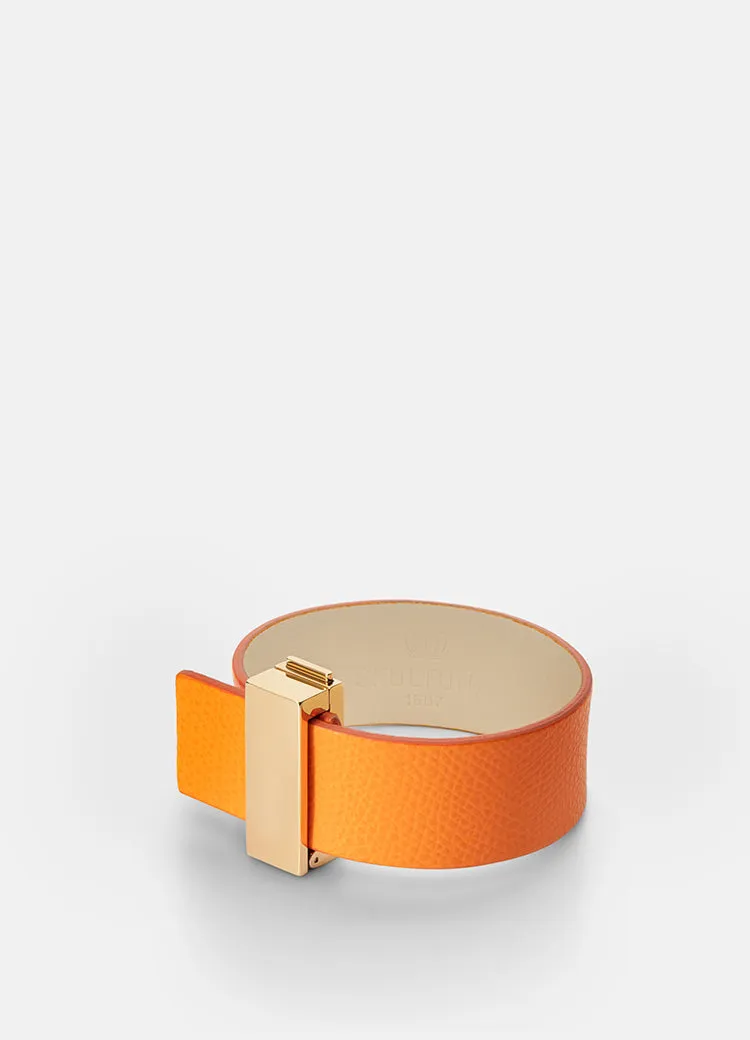 Leather Bracelet | Thin Clasp | Gold | Orange