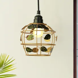 'Lush Foliage' Handcrafted Hanging Pendant Lamp Shade In Iron (7.4 Inch, Spherical, Golden)