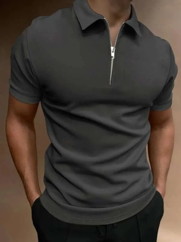 SLATE GREY ZIPPER POLO SHIRT