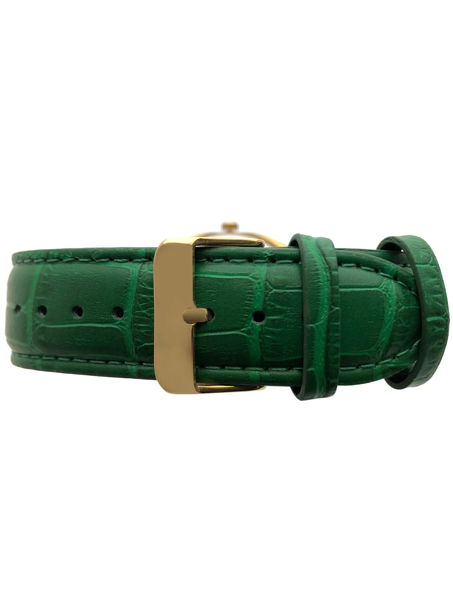 Women's 37mm Green Watch with Crystal Bezel Leather Band